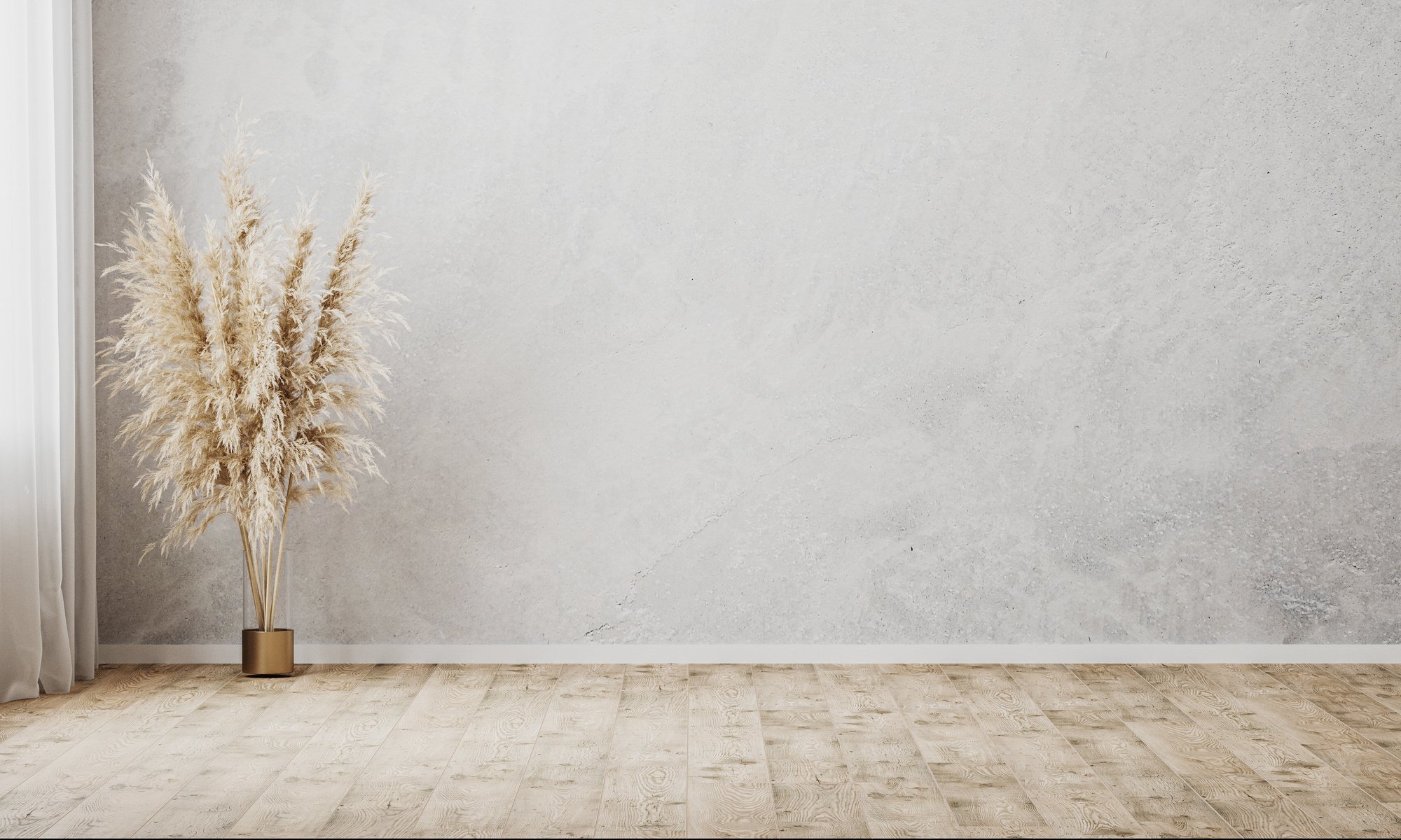 Decorative Pampas Grass in a Room with a Blank Wall 